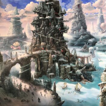 Картина под названием "Winter towers" - Александр Михальчук, Подлинное произведение искусства, Масло
