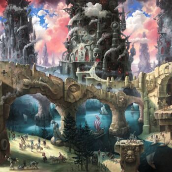 Картина под названием "Towers and bridges." - Александр Михальчук, Подлинное произведение искусства, Масло