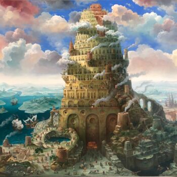 Pintura intitulada "Tower of Babel. LIG…" por Aleksandr Mikhalchuk, Obras de arte originais, Óleo