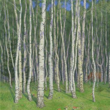 Schilderij getiteld "Birches" door Alexander Mukhin-Cheboksarsky, Origineel Kunstwerk, Aquarel