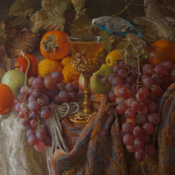 Painting titled "Натюрморт с синим п…" by Alexander Saidov, Original Artwork, Oil