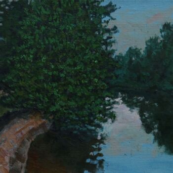 제목이 "River"인 미술작품 Alexander Sovtsa로, 원작, 기름 나무 들것 프레임에 장착됨