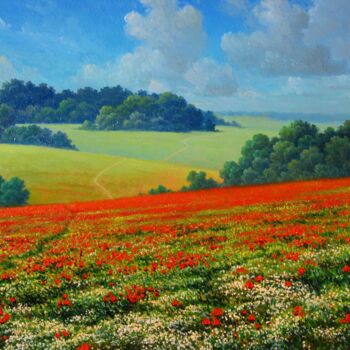 Pintura intitulada "Маковое поле.Poppy…" por Alexander Sultan, Obras de arte originais, Óleo