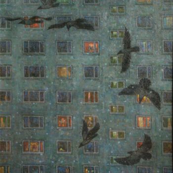 Painting titled "Moscow Windows" by Alexander Telin, Original Artwork, Oil