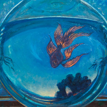 Schilderij getiteld "Aquarium Fish" door Alexander Telin, Origineel Kunstwerk, Olie