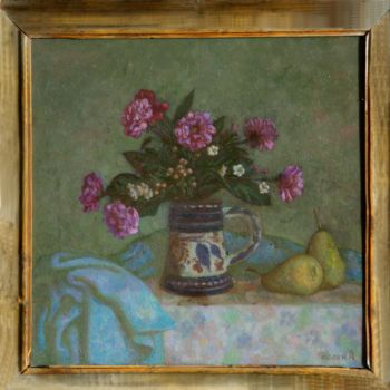 Painting titled "Flowers" by Alexander Telin, Original Artwork, Oil