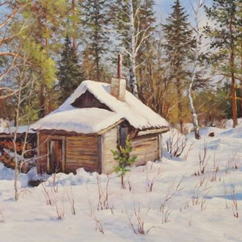 Painting titled "Winter, bathhouse,…" by Alexander Volya, Original Artwork, Oil