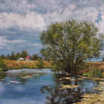 Painting titled "Summer Pond" by Alexander Volya, Original Artwork, Oil