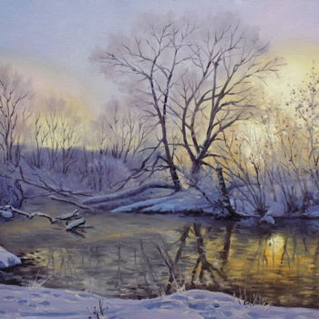 Schilderij getiteld "Winter Dawn" door Alexander Volya, Origineel Kunstwerk, Olie