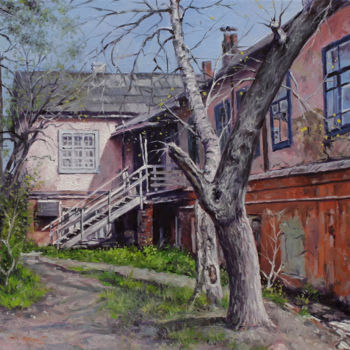 Painting titled "Our Yard" by Alexander Volya, Original Artwork, Oil