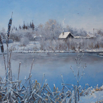 Schilderij getiteld "Freezing lake" door Alexander Volya, Origineel Kunstwerk, Olie