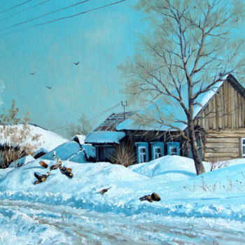 Malerei mit dem Titel "Village Winter Day" von Alexander Volya, Original-Kunstwerk, Öl
