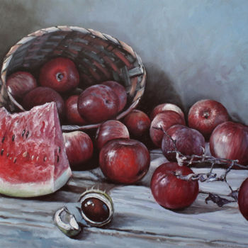 Malerei mit dem Titel "Apples and watermel…" von Alexander Volya, Original-Kunstwerk