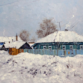 Pittura intitolato "Snowy winter in the…" da Alexander Volya, Opera d'arte originale, Olio