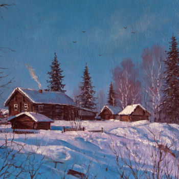 Schilderij getiteld "Winter mood. The fa…" door Alexander Volya, Origineel Kunstwerk, Olie