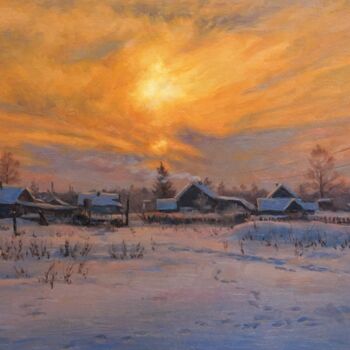 Painting titled "Winter Sunset" by Alexander Volya, Original Artwork, Oil