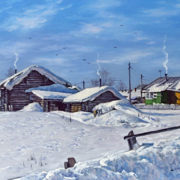 Schilderij getiteld "Winter. Snow. Sunny…" door Alexander Volya, Origineel Kunstwerk, Olie