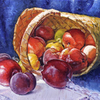 Painting titled "Fruit Basket" by Alexander Volya, Original Artwork, Oil