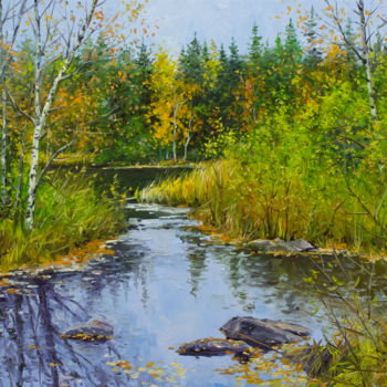 Malerei mit dem Titel "Autumn river" von Alexander Volya, Original-Kunstwerk, Öl