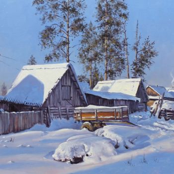 Malerei mit dem Titel "Winter Day. Village" von Alexander Volya, Original-Kunstwerk, Öl