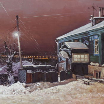 Painting titled "Winter night. Lante…" by Alexander Volya, Original Artwork, Oil