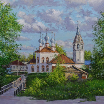 Schilderij getiteld "Small Russian town" door Alexander Volya, Origineel Kunstwerk, Olie