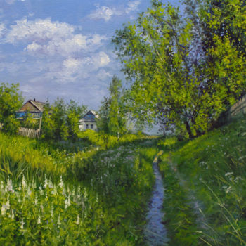 Painting titled "Path on edge of vil…" by Alexander Volya, Original Artwork, Oil