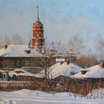 Pittura intitolato "Snowy roofs" da Alexander Volya, Opera d'arte originale, Olio
