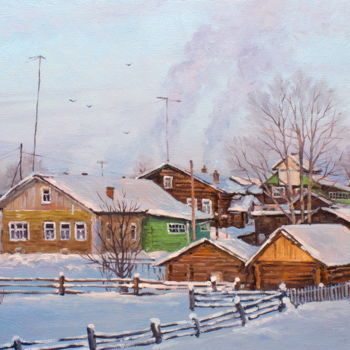Painting titled "Small village houses" by Alexander Volya, Original Artwork, Oil