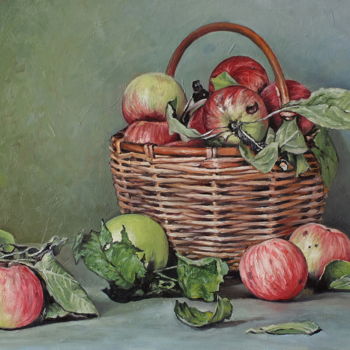 Malarstwo zatytułowany „Apples in basket” autorstwa Alexander Volya, Oryginalna praca, Olej