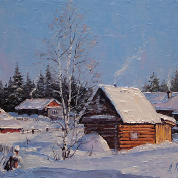 Картина под названием "Winter Village. Bat…" - Alexander Volya, Подлинное произведение искусства, Масло