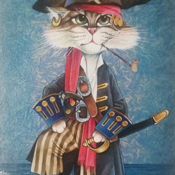 Peinture intitulée "Pirate Cat" par Alexander Ishchenko, Œuvre d'art originale, Acrylique