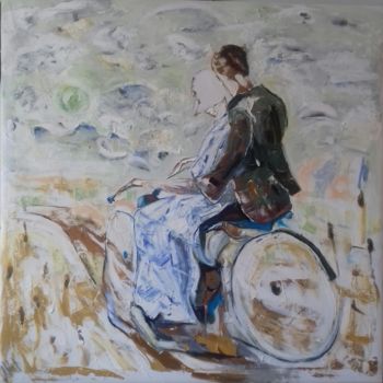 Картина под названием "Paseo en bicicleta" - Akir, Подлинное произведение искусства, Масло
