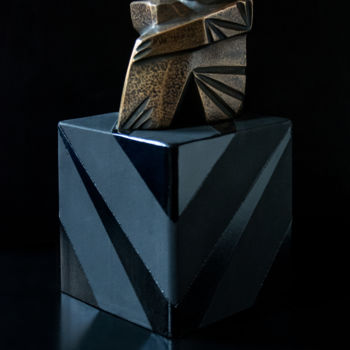 Skulptur mit dem Titel "Мыслитель на кубе/T…" von Aleksandr Perminov, Original-Kunstwerk, Bronze