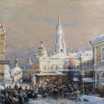 Painting titled "Базар на Красной пл…" by Aleksandr Shevelev, Original Artwork, Oil