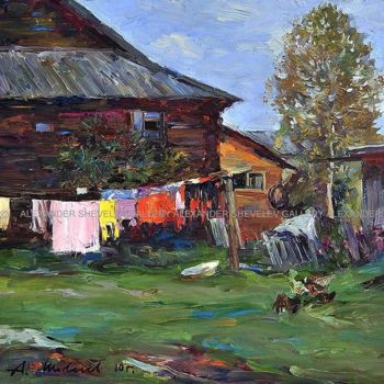 Картина под названием "За домом в Шерехови…" - Aleksandr Shevelev, Подлинное произведение искусства, Масло