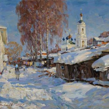 Painting titled "Март в Плёсе. Холст…" by Aleksandr Shevelev, Original Artwork, Oil