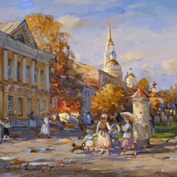 Painting titled "Осень на набережной…" by Aleksandr Shevelev, Original Artwork, Oil