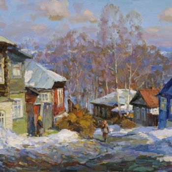 Painting titled "Плёс.Улица Островск…" by Aleksandr Shevelev, Original Artwork, Oil