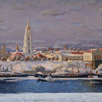 Картина под названием "Собор и биржа.Зима.…" - Aleksandr Shevelev, Подлинное произведение искусства, Масло