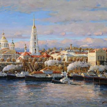 Malarstwo zatytułowany „Собор и биржа.Осень…” autorstwa Aleksandr Shevelev, Oryginalna praca, Olej