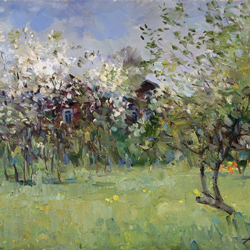 Картина под названием "Цветущий сад в Шере…" - Aleksandr Shevelev, Подлинное произведение искусства, Масло