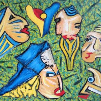 Pintura intitulada "Masks In Blue" por Alexander Zalik, Obras de arte originais