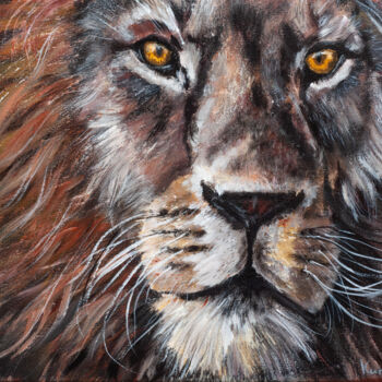 Malarstwo zatytułowany „Wise Lion portrait” autorstwa Alexandr Karpov, Oryginalna praca, Akryl Zamontowany na Drewniana rama…