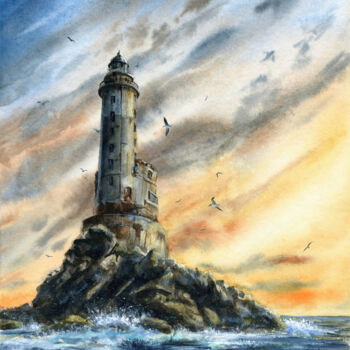Painting titled "Old Lighthouse" by Alexandr Karpov, Original Artwork, Watercolor