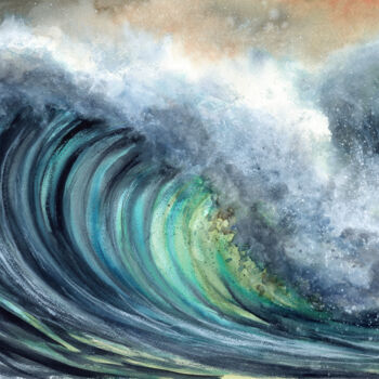 Картина под названием "Big Wave" - Alexandr Karpov, Подлинное произведение искусства, Акварель
