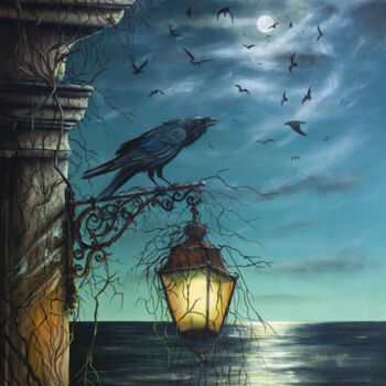 Painting titled "Ravens Under Moon L…" by Alexandr Karpov, Original Artwork, Acrylic