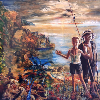 Painting titled "On fishing" by Alexandr Moskvitin, Original Artwork, Oil