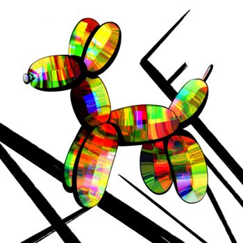 数字艺术 标题为“balloon dog” 由Alexandra Astapova, 原创艺术品, 数字油画 安装在木质担架架上