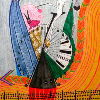 Drawing titled "La roue tourne" by Alexandra Basset, Original Artwork